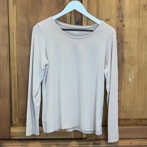 Tahari Crewneck Long Sleeve Beige Pima Cotton/Modal T Shirt Sz. XL